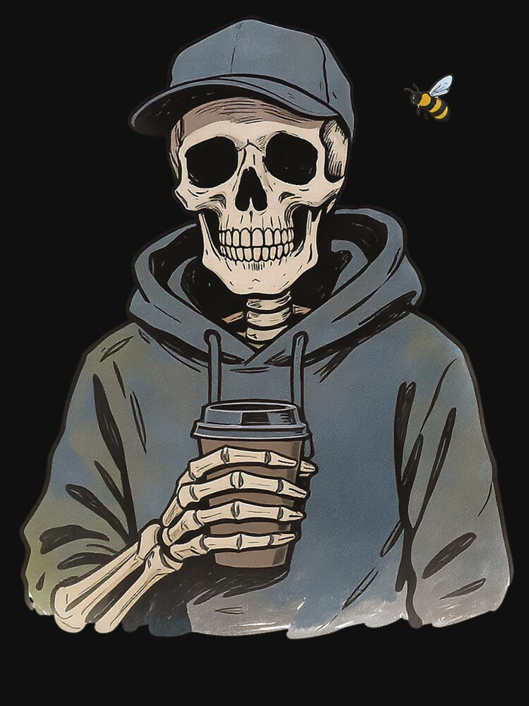 Urban Skeleton with Coffee | Funny Daily Routine Skeleton Cartoon by ColorSplash123 T-Shirts, Hoodie, Sweatshirt (Image 3)