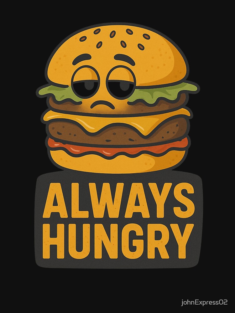 Always Hungry – Funny Burger Cartoon Retro Food Humor Vintage Fast Food Lover Design by johnExpress02 T-Shirts,... (Image 3)