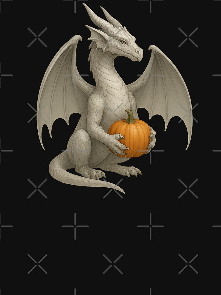 Majestic White Dragon with Pumpkin – Fantasy Halloween Art by Hatchling Hollow T-Shirts, Hoodie, Sweatshirt (Image 3)