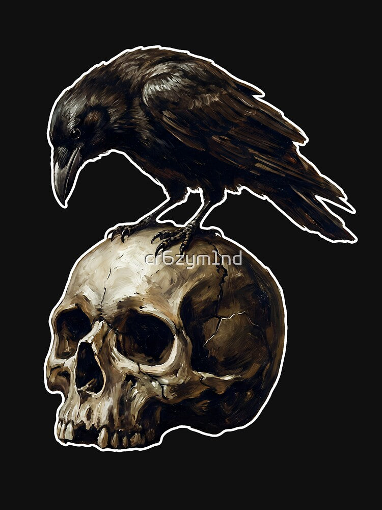 Dark Raven Human Skull – Gothic Death Symbol Illustration T-Shirts, Hoodie, Sweatshirt