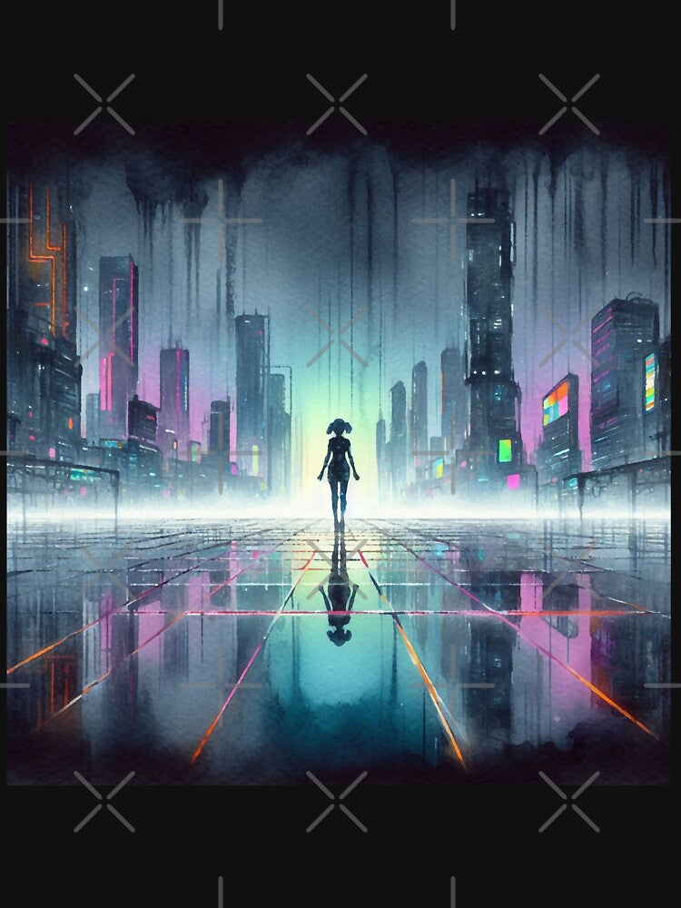 Cyberpunk Neon Silhouette Girl with Skyscrapers Background by RESToRAPTOR T-Shirts, Hoodie, Sweatshirt (Image 3)