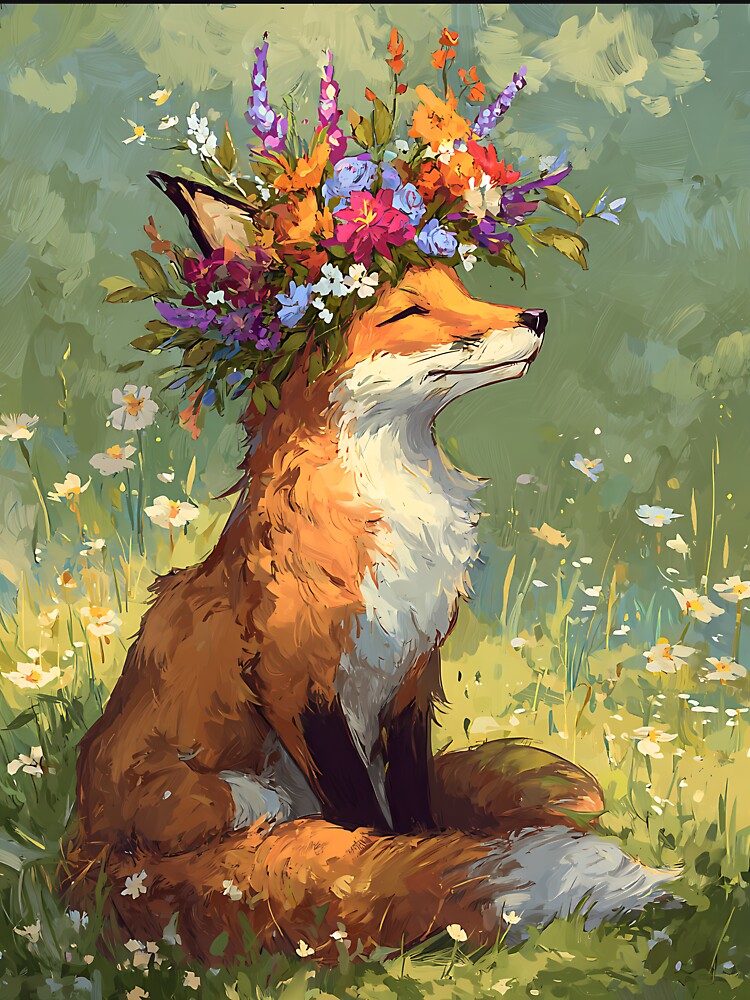 Cottagecore Art: Fox's Wildflower Crown by bapupa T-Shirts, Hoodie, Sweatshirt | BlankRebels.com (Image 3)