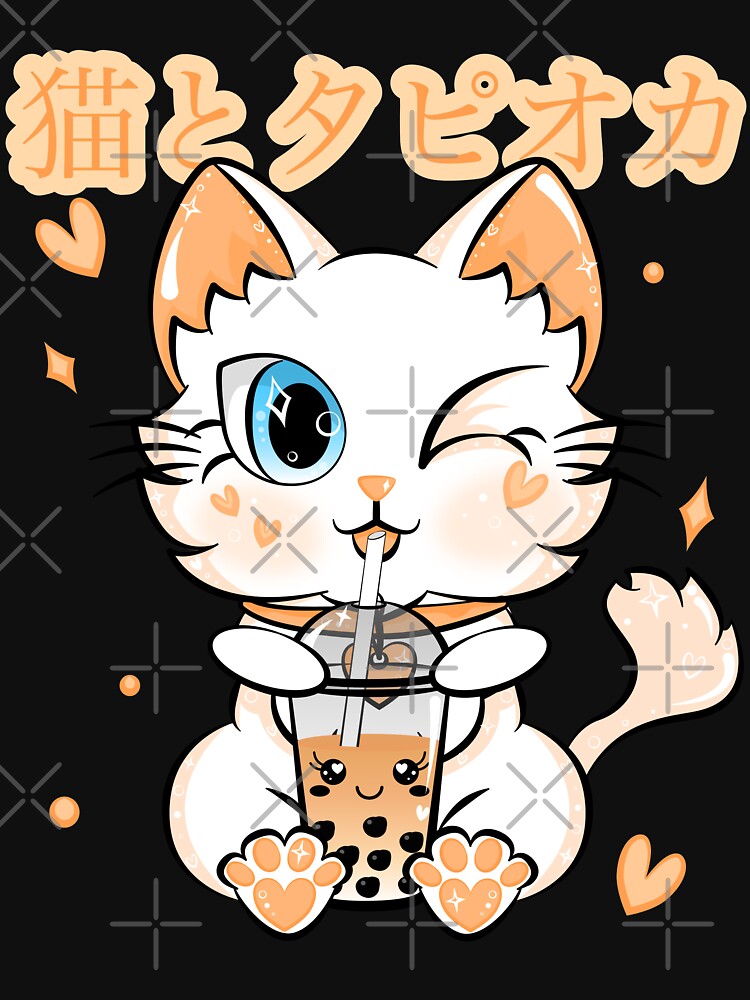 Cute Bubble Tea Kawaii Neko Cat Japanese Tapioca Peach by ZNOVANNA T-Shirts, Hoodie, Sweatshirt | BlankRebels.com (Image 3)