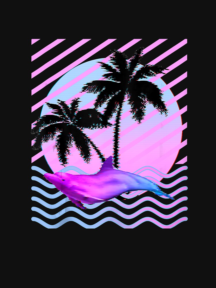 Palm Tree and Vaporwave Dolphin in Aesthetic 80s Glitch Art by SeleneFrances T-Shirts, Hoodie, Sweatshirt (Image 3)