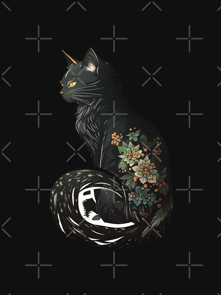 Black cat from Japan with floral tattoos, japanese aesthetic by LorandQuest T-Shirts, Hoodie, Sweatshirt |... (Image 3)