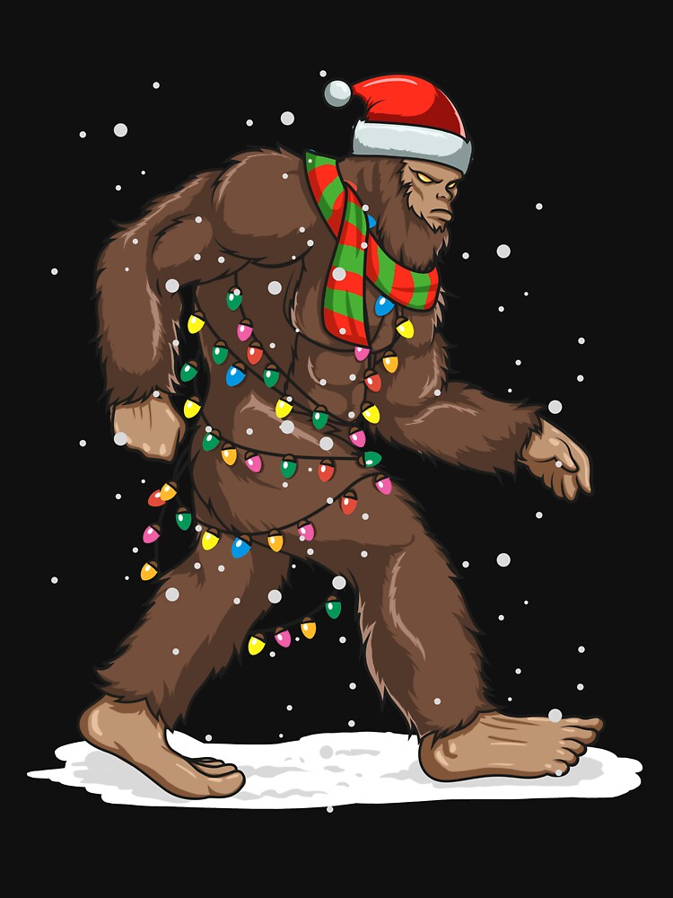 Bigfoot Christmas Lights Winter Sasquatch Santa Hat Bigfoot Gear by DynamicDesign T-Shirts, Hoodie, Sweatshirt (Image 3)