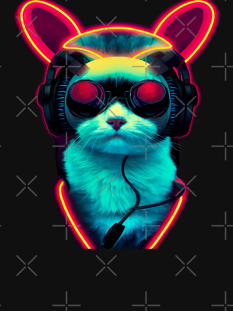 Cyberpunk Cat in Headphones Japanese Retro Vaporwave by madtoyman T-Shirts, Hoodie, Sweatshirt | BlankRebels.com (Image 3)