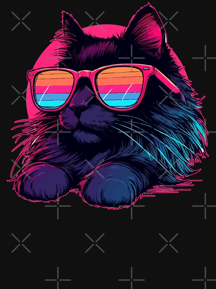 Black Cat Wearing Sunglasses Retro Vaporwave by TomFrontierArt T-Shirts, Hoodie, Sweatshirt | BlankRebels.com (Image 3)