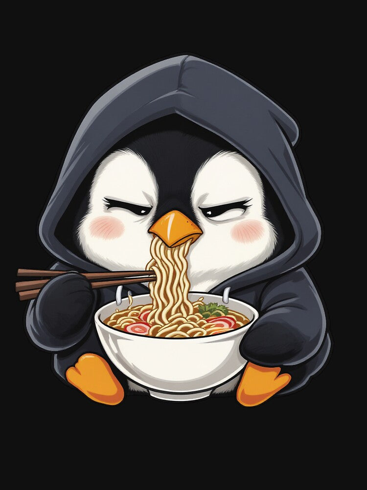 Serious Ramen Penguin | Funny Chibi Penguin Eating Noodles by ColorSplash123 T-Shirts, Hoodie, Sweatshirt (Image 3)