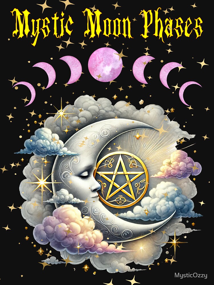 Mystic Moon Phases: Enchanted Moon with Pentagram Design by MysticOzzy T-Shirts, Hoodie, Sweatshirt (Image 3)