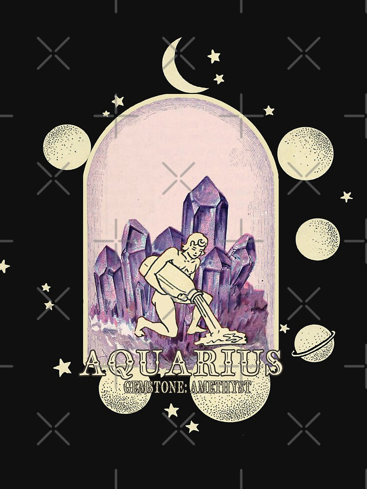 Aquarius Gemstone: Amethyst crystal. Astral design. Black version by MINDTHECHERRY T-Shirts, Hoodie, Sweatshirt (Image 2)