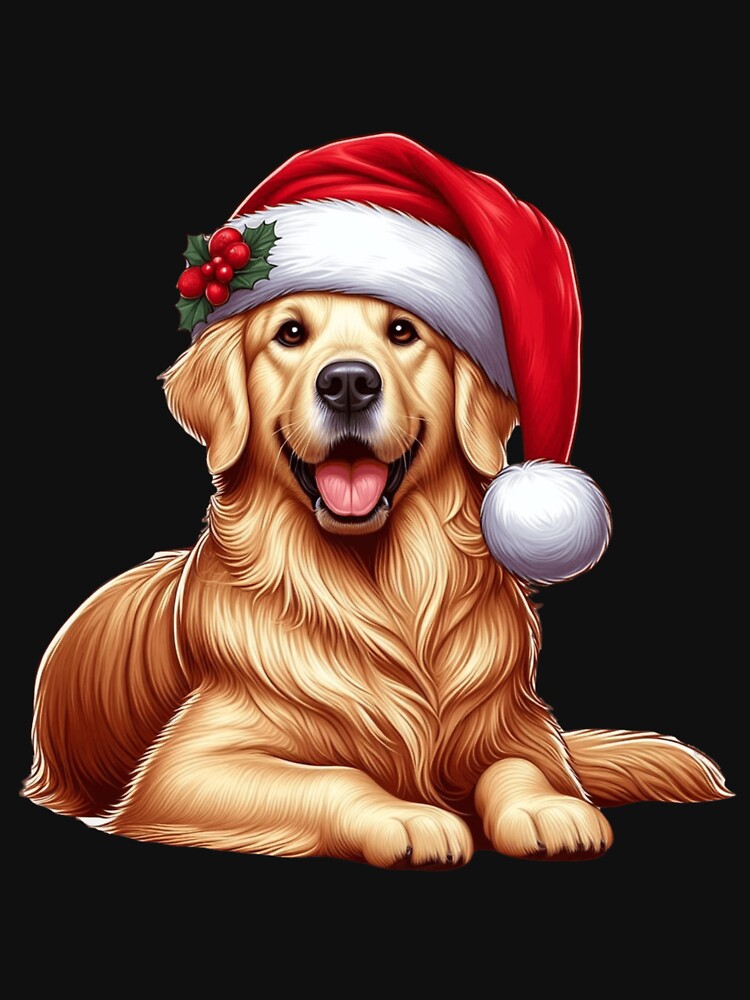 Golden Retriever with santa hat by HeadTurningArt T-Shirts, Hoodie, Sweatshirt | BlankRebels.com (Image 3)