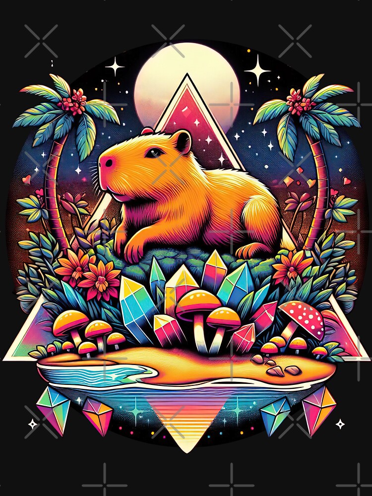 Vibrant Capybara Retro 80s Tropical Design by OVERALLBUGZY T-Shirts, Hoodie, Sweatshirt | BlankRebels.com (Image 3)