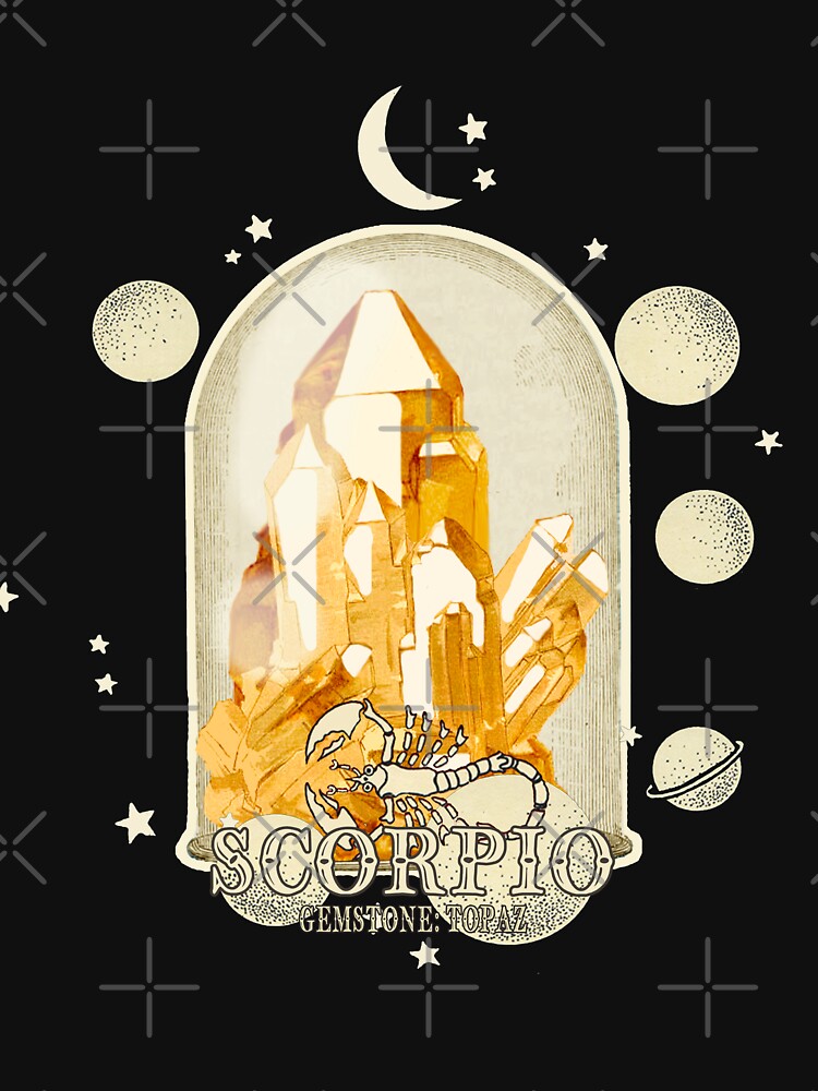 Scorpio Gemstone: Topaz crystal. Astral design. Black version by MINDTHECHERRY T-Shirts, Hoodie, Sweatshirt (Image 3)