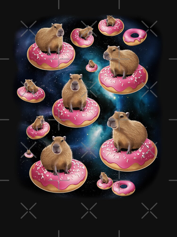 Space Capybara Riding Donut, Galaxy Capybaras by Damcoc