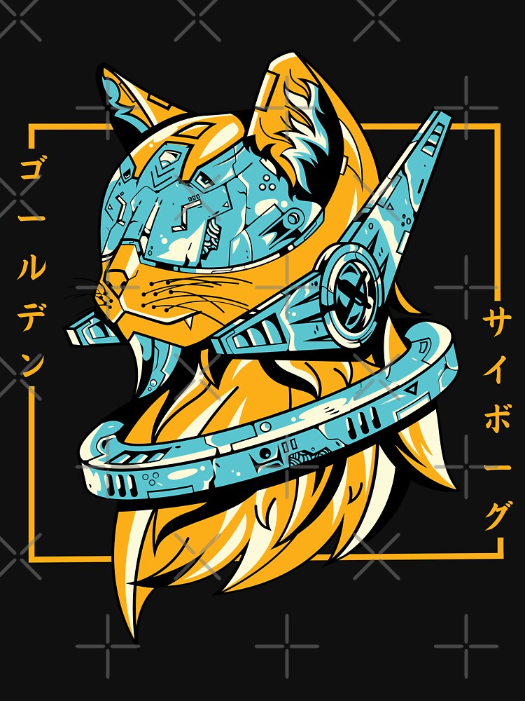 Cyberpunk Cat - Golden Cyborg In Japanese by yoku-mieru T-Shirts, Hoodie, Sweatshirt | BlankRebels.com (Image 3)