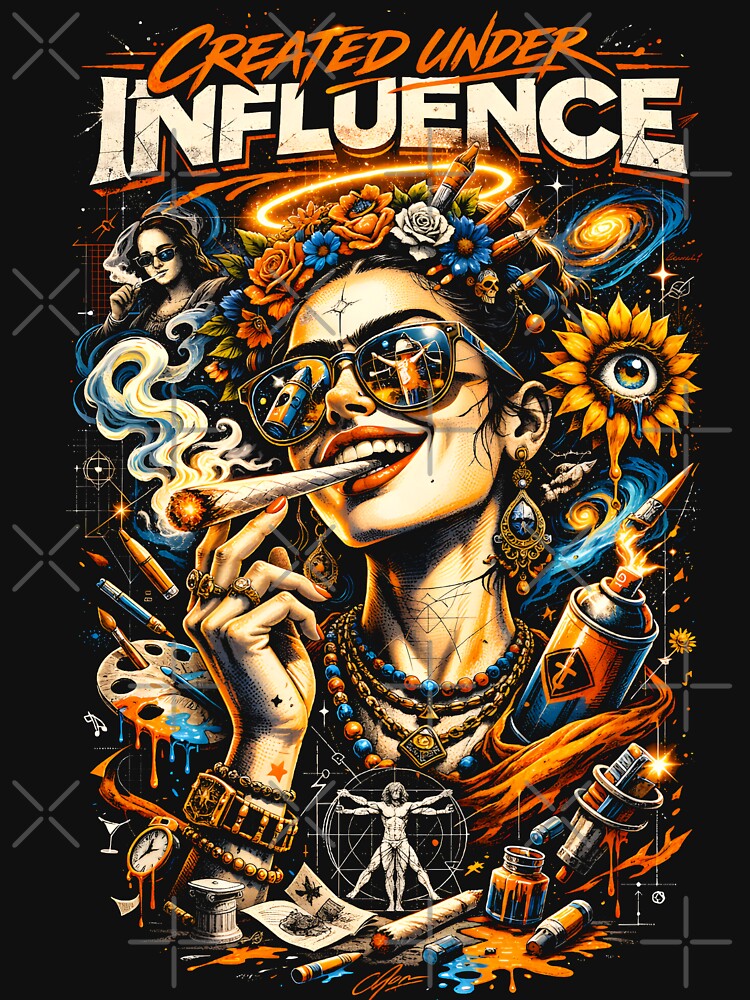 Created Under Influence Streetwear – Psychedelic Artist Graphic, Funny Stoner Art Urban Design by WAUZ... (Image 3)