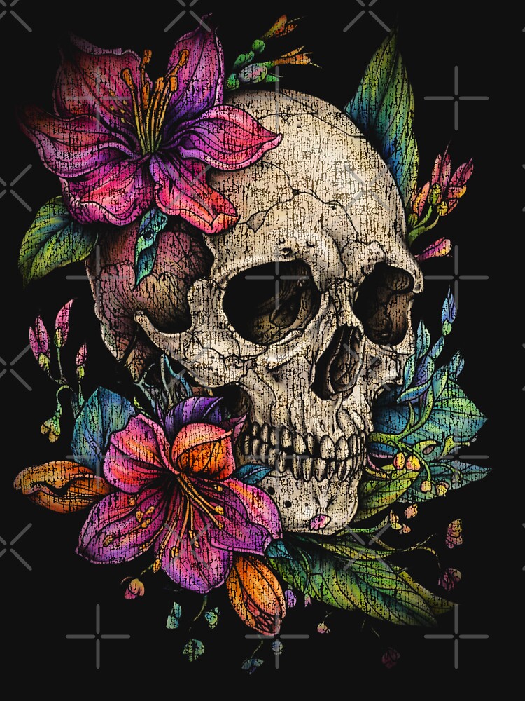 Floral Skull Halftone – Dark Gothic Flower Illustration by PSYNOVA T-Shirts, Hoodie, Sweatshirt | BlankRebels.com (Image 3)