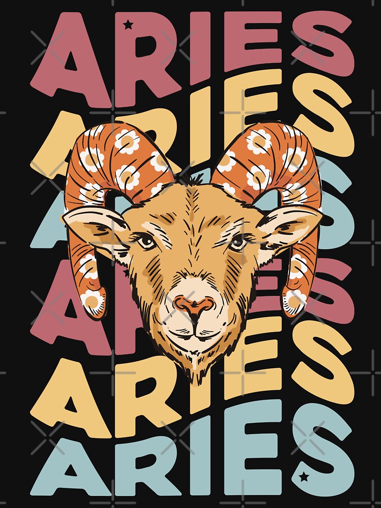 Star Ram Aries Zodiac - Astrology Retro Bohemian Red Blue Yellow Floral by KatandChase T-Shirts, Hoodie, Sweatshirt (Image 3)