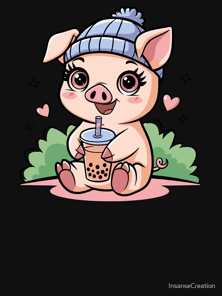 Cute Pig With Boba Tea by InsanseCreation T-Shirts, Hoodie, Sweatshirt | BlankRebels.com (Image 3)