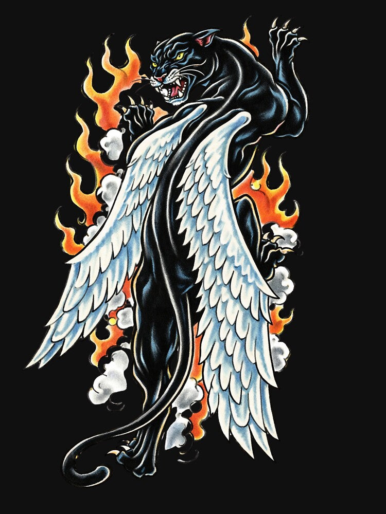 HELL DIVER ~Winged Panther Traditional Tattoo Flash | Old School Black Panther Art by bipsybutton T-Shirts,... (Image 3)