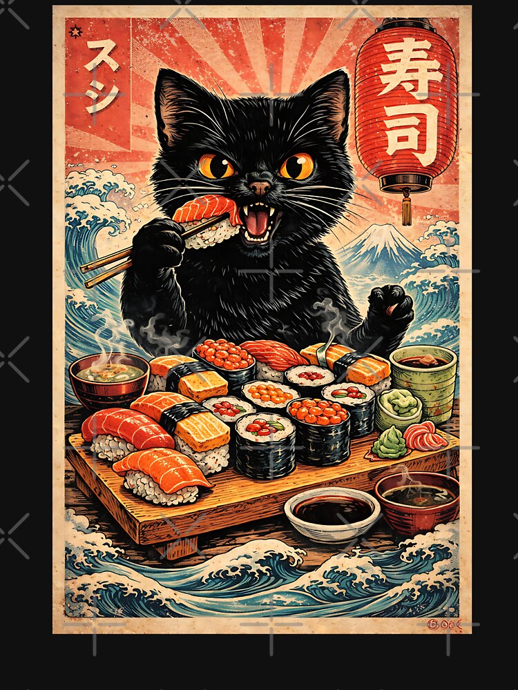 Cute Kawaii Sushi Cat Funny Japanese Cat Eating Sushi by PATTERN-ZART T-Shirts, Hoodie, Sweatshirt (Image 3)