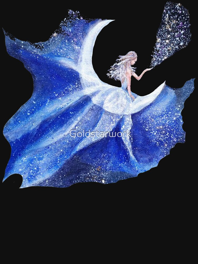 Blue moon galaxy lady. Fantasy Space girl creating stars by Goldstarwork T-Shirts, Hoodie, Sweatshirt (Image 3)