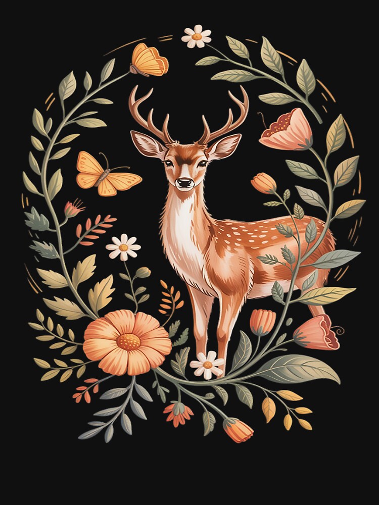 Cute Cottagecore Deer & Flowers Whimsical Art Florals by JulienAureo T-Shirts, Hoodie, Sweatshirt | BlankRebels.com (Image 3)
