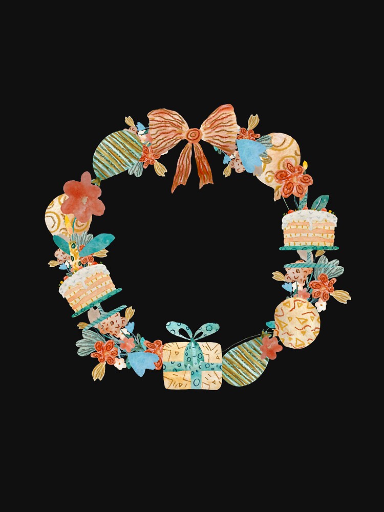Wreath Happy birthday flower gift cake watercolor turquoise by Yana Mustafina | Boho Soulful Designs T-Shirts,... (Image 3)