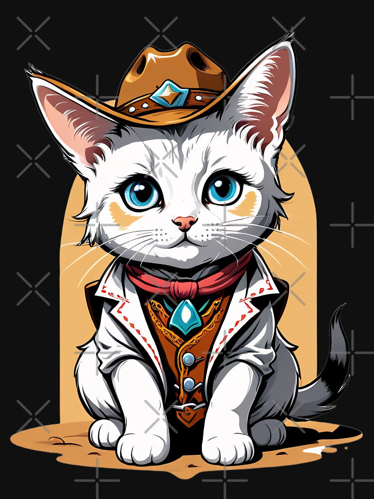 Cute Cowboy Cat with Big Blue Eyes | Adorable Western Kitty Illustration by RojoyDesigns T-Shirts, Hoodie,... (Image 3)