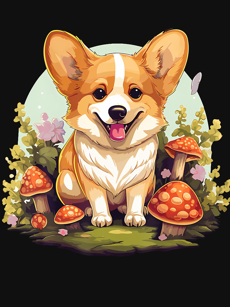 Corgi Cottagecore Aesthetic Dog With Mushroom Hat by KristyCharleen T-Shirts, Hoodie, Sweatshirt | BlankRebels.com (Image 3)