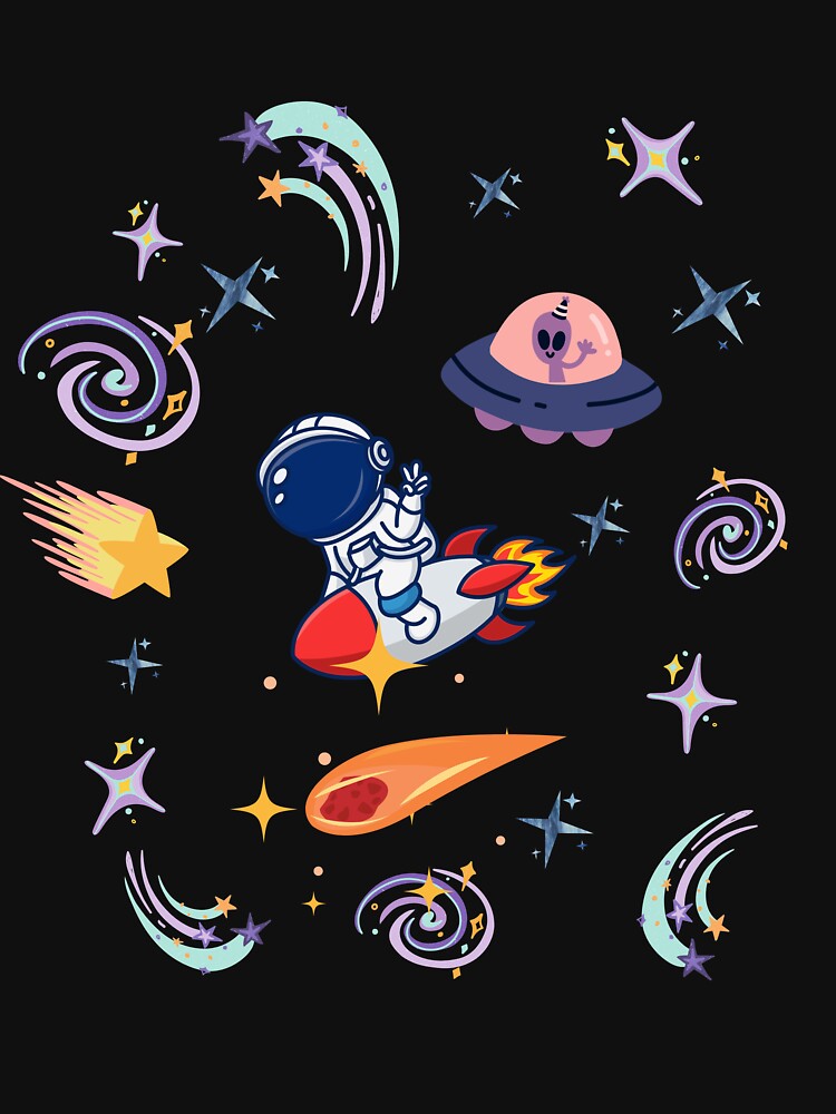 Cute Astronaut Space Adventure – Whimsical UFO & Galaxy Illustration by InnerOutDesigns T-Shirts, Hoodie,... (Image 3)