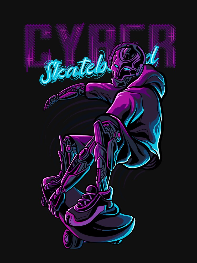 Cyber Skater Neon Art – Futuristic Robot Skateboarder Design |T-shirt| Cyberpunk Streetwear & Gift Collection... (Image 3)