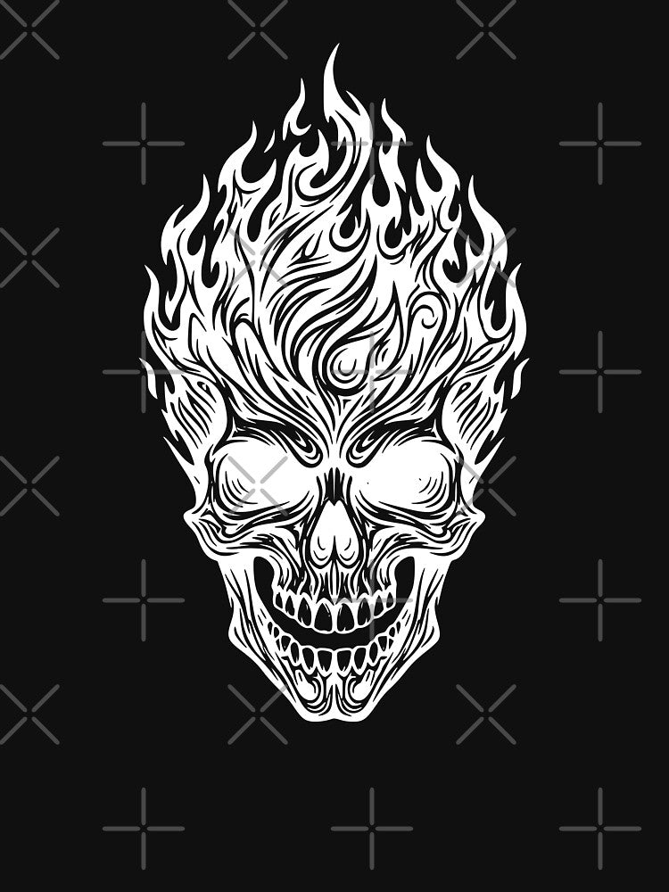 Flaming Skull Tattoo Art Design White by Skulls & Calaveras T-Shirts, Hoodie, Sweatshirt | BlankRebels.com (Image 3)