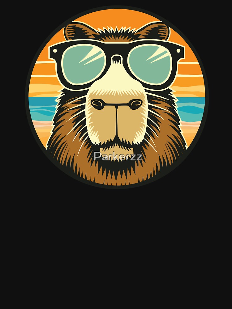 Funny Capybara Meme Retro Animal Chill Rodent Sunset Vibe by Parkerzz T-Shirts, Hoodie, Sweatshirt (Image 3)