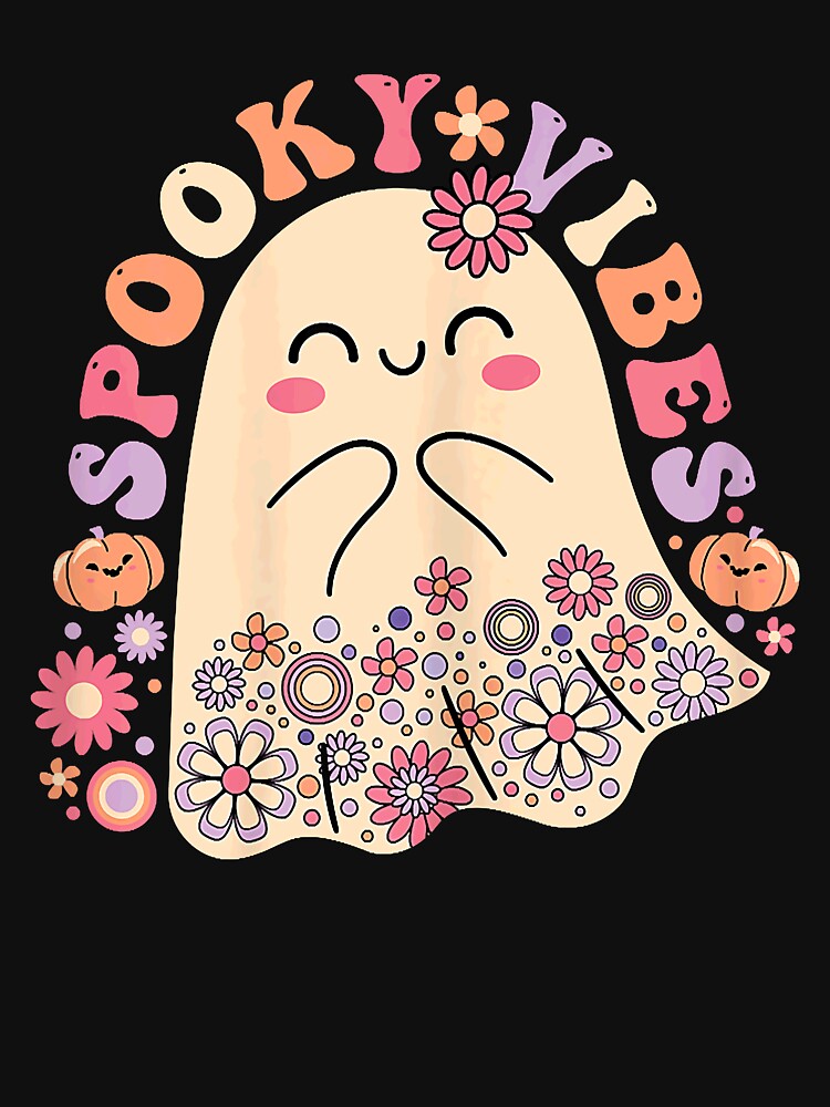 Groovy Cute Kawaii Ghost Shirt, Floral Spooky Vibes Hippie Pumpkin T-Shirt, Cute Halloween Gift, Ghost Hoodie,... (Image 3)