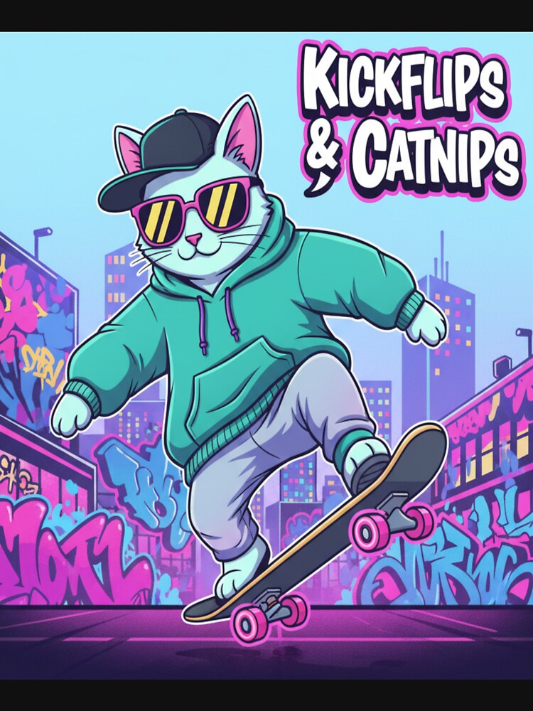 Skater Cat Hoodie Style Kawaii Anime Skateboard Streetwear Design by Neko-Doodle-co T-Shirts, Sweatshirt (Image 3)