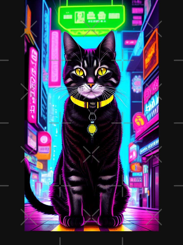 Colorful Futuristic Cyber Cat Neon Ai Art CyberpunkStyle by CyberArtWorld