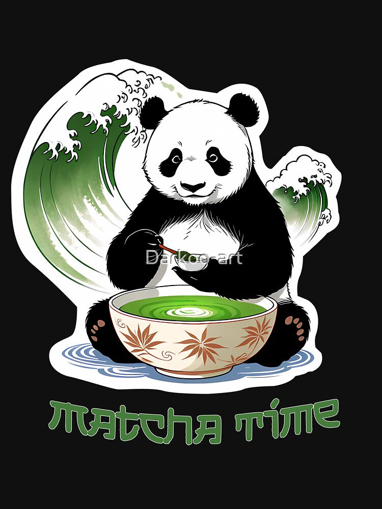 Matcha Time - Panda & Green Tea T-Shirt - Japanese Ukiyo-e Art by ChibiPandaArt Hoodie, Sweatshirt (Image 3)