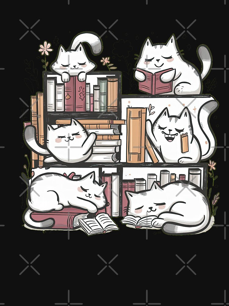 cute funny cat pattern cheerful  cats in the library with books,aesthetic cat art,funny cat,Cat Lover,cute cat,cat pattern by Expressions-Sel