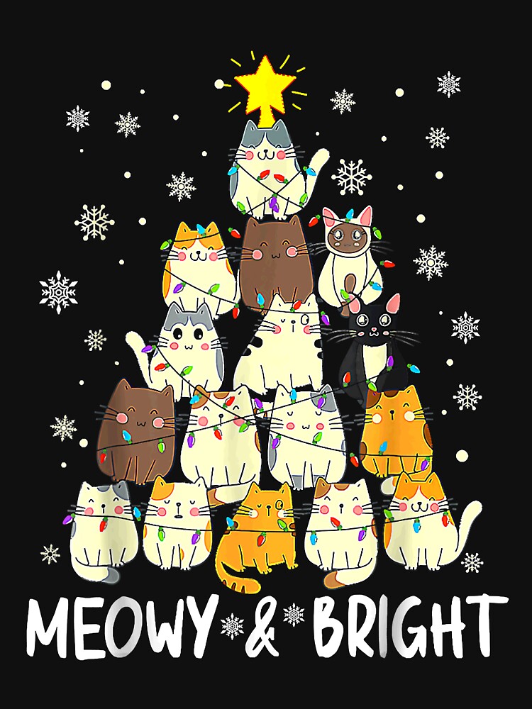 Meowy Catmas Shirt, Cat Christmas Tree Xmas Sweatshirt, Girls Boys Funny Santa T-Shirt, Cat Lover Xmas T-Shirt... (Image 3)