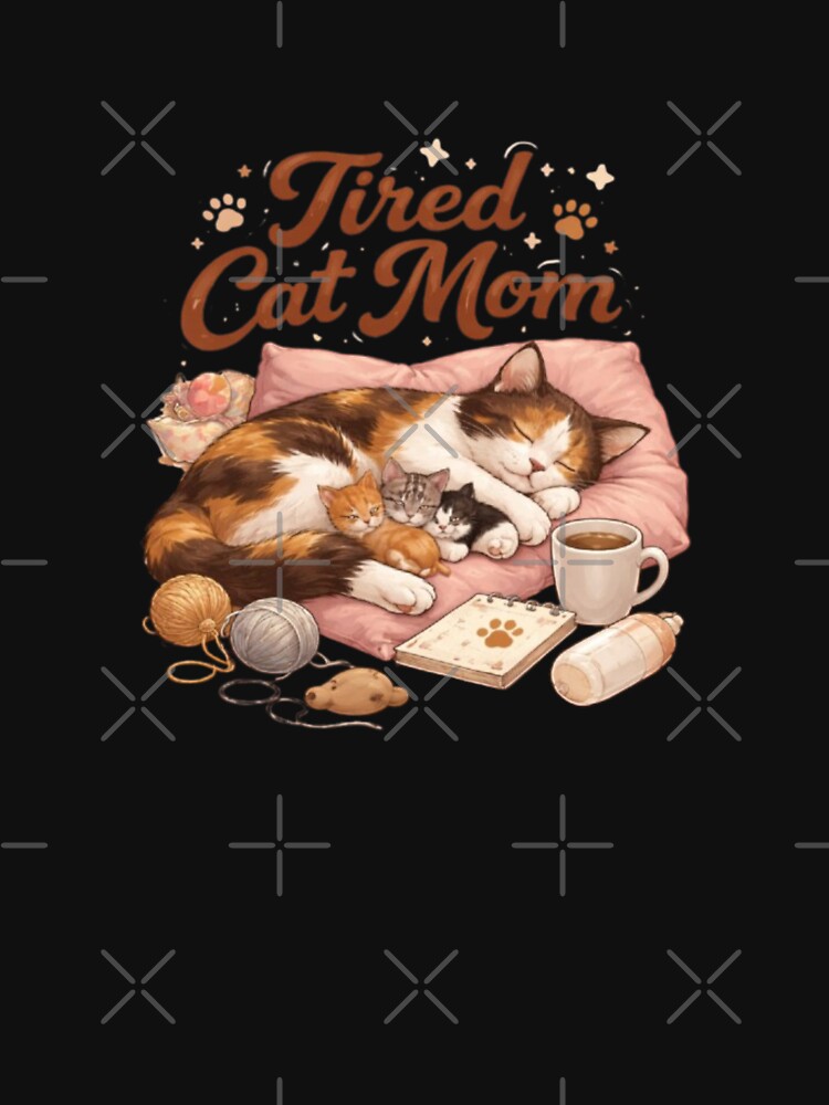 Tired Cat Mom Aesthetic Sleeping Cat Design | Cute Cat Lover Illustration by Sanika arts T-Shirts, Hoodie,... (Image 3)