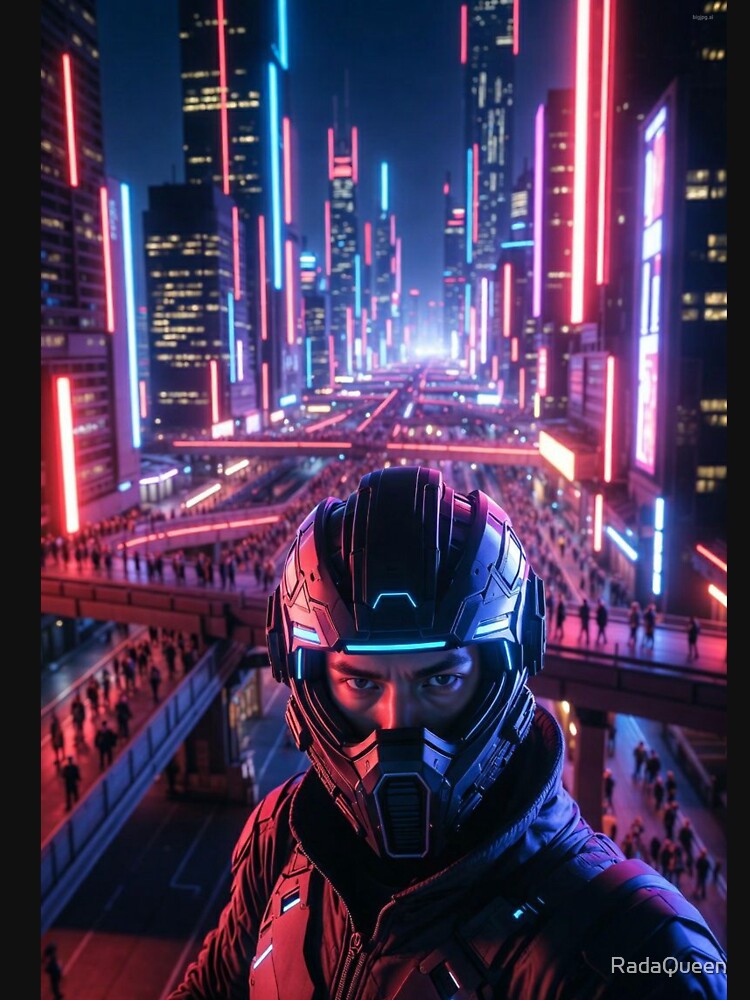 Neon Cyberpunk Samurai – Futuristic Helmet Glowing Mega City T-Shirts, Hoodie, Sweatshirt
