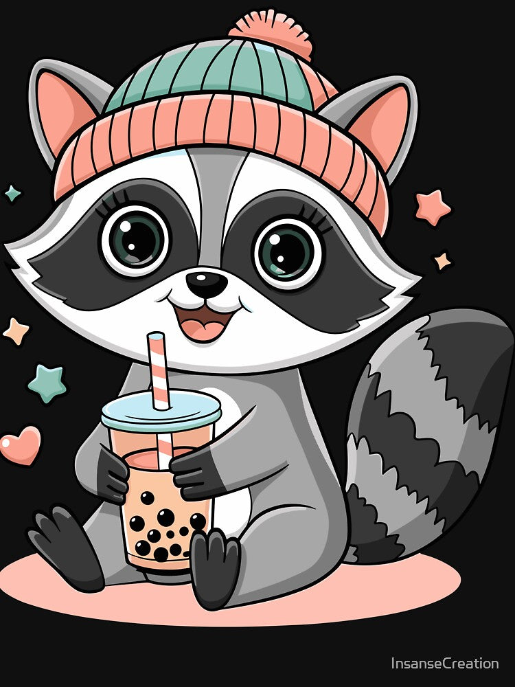 Cute Cartoon Raccoon Drinking Bubble Tea by InsanseCreation T-Shirts, Hoodie, Sweatshirt | BlankRebels.com (Image 3)