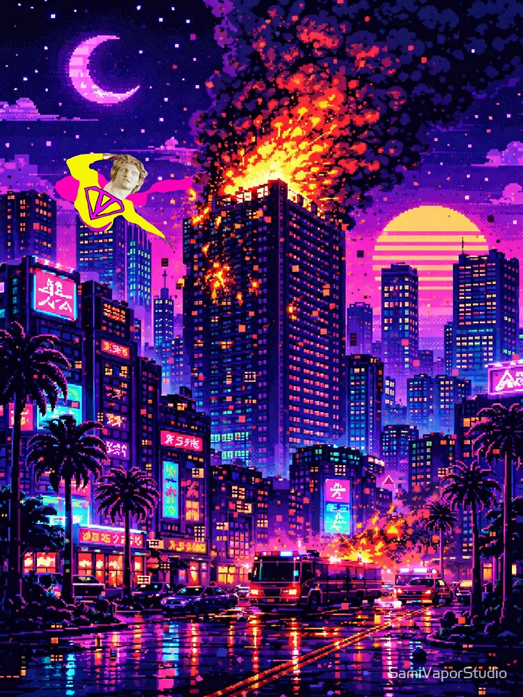 Vaporwave Man Fire Rescue Scene Vaporwave T-shirt design by SamiVaporStudio