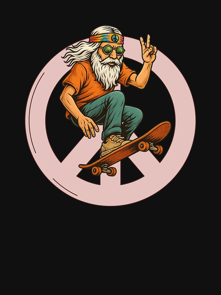 Elderly White Hippie Skateboarder – Funny Retro Skater Design by Lunaria Arts T-Shirts, Hoodie, Sweatshirt (Image 3)