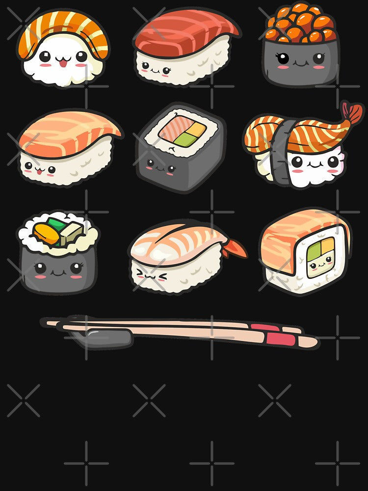 Happy Sushi Kawaii Anime Japanese Food Lover Funny Illustration Gift by alenaz T-Shirts, Hoodie, Sweatshirt (Image 3)