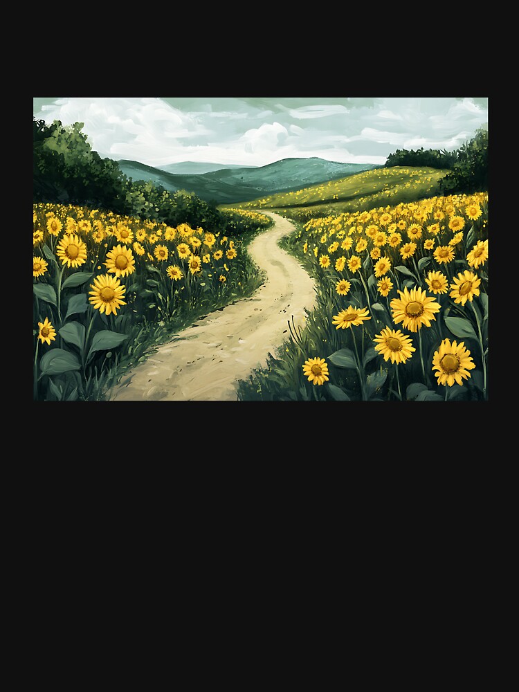 Rural Cottagecore: Sunflower Field Dirt Road by bapupa T-Shirts, Hoodie, Sweatshirt | BlankRebels.com (Image 3)