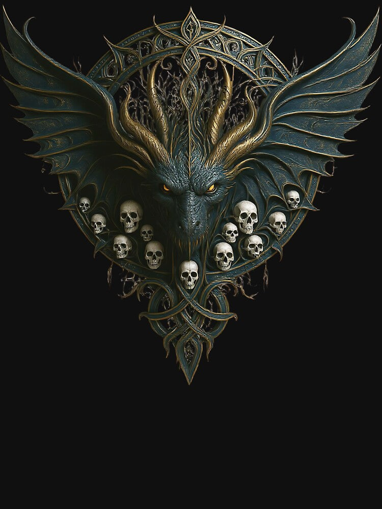 Viking Dragon Head with Skulls for Halloween and Gothic Apparel, Celtic Knot Wall Art, Norse Mythology... (Image 3)