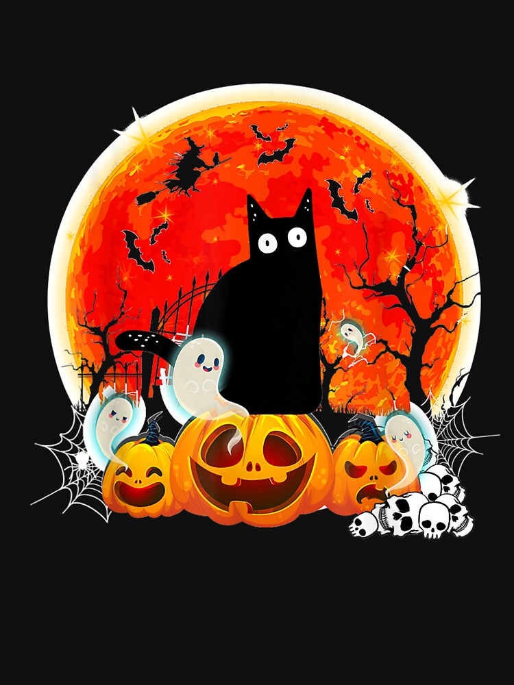Vintage Pumpkin and Black Cat Halloween Costume Cat Lover by Jonahjimenez T-Shirts, Hoodie, Sweatshirt (Image 3)